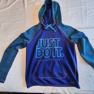 Nike pullover hoodie, womens small "Just Do It" purple, turquoise, Therma-Fit